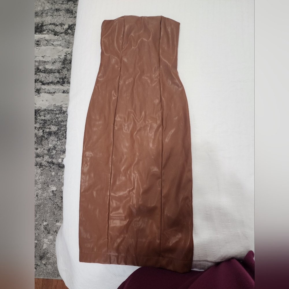 Women Strapless Faux Leather Dress